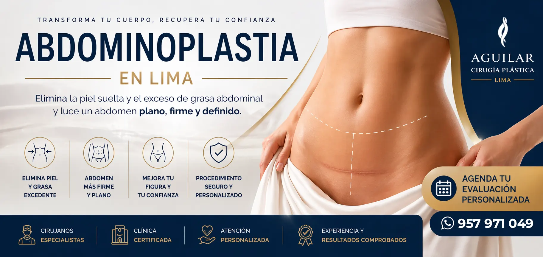 Elimina la piel suelta y grasa abdominal para lograr un abdomen más plano y firme